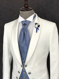 Men Suits - Italian Cut Groom Suits: Jacket + Vest + Trousers Suit Set - White