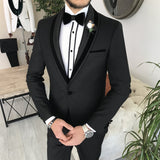 Men Suits - Italian Cut Suits: Jacket + Vest + Trousers Suit Set - Black