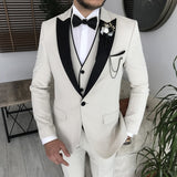 Men Suits - Italian Cut Suits: Jacket + Vest + Trousers Suit Set - Beige