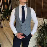 Men Suits - Italian Style Slim Men Suit: Jacket + Vest + Pants - Blue Color