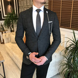 Men Suits - Italian Style Slim Men Suit: Jacket + Vest + Pants - Black Color