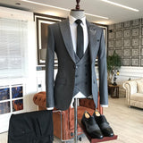 Men Suits - Italian Style Slim Men Suit: Jacket + Vest + Pants - Gray Color