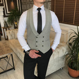 Men Suits - Italian Style Slim Men Suit: Jacket + Vest + Pants - Beige Color