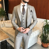 Men Suits - Italian Style Men Suit: Jacket + Vest + Pants - Beige