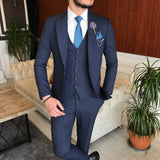 Men Suits - Italian Style Men Slim Fit Suit: Jacket + Vest + Pants - Navy Blue Color