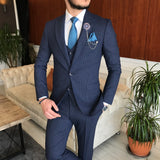 Men Suits - Italian Style Men Slim Fit Suit: Jacket + Vest + Pants - Navy Blue Color