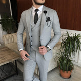 Men Suits - Italian Style Men Slim Fit 8 Drop Suit: Jacket + Vest + Pants - Gray Color