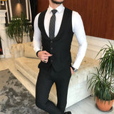 Men Suits - Italian Style Men Slim Fit Suit: Jacket + Vest + Pants Combo - Anthracite Color