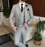 Men Suits - Italian Style Men Slim Fit 8 Drop Suit: Jacket + Vest + Pants - Gray Color