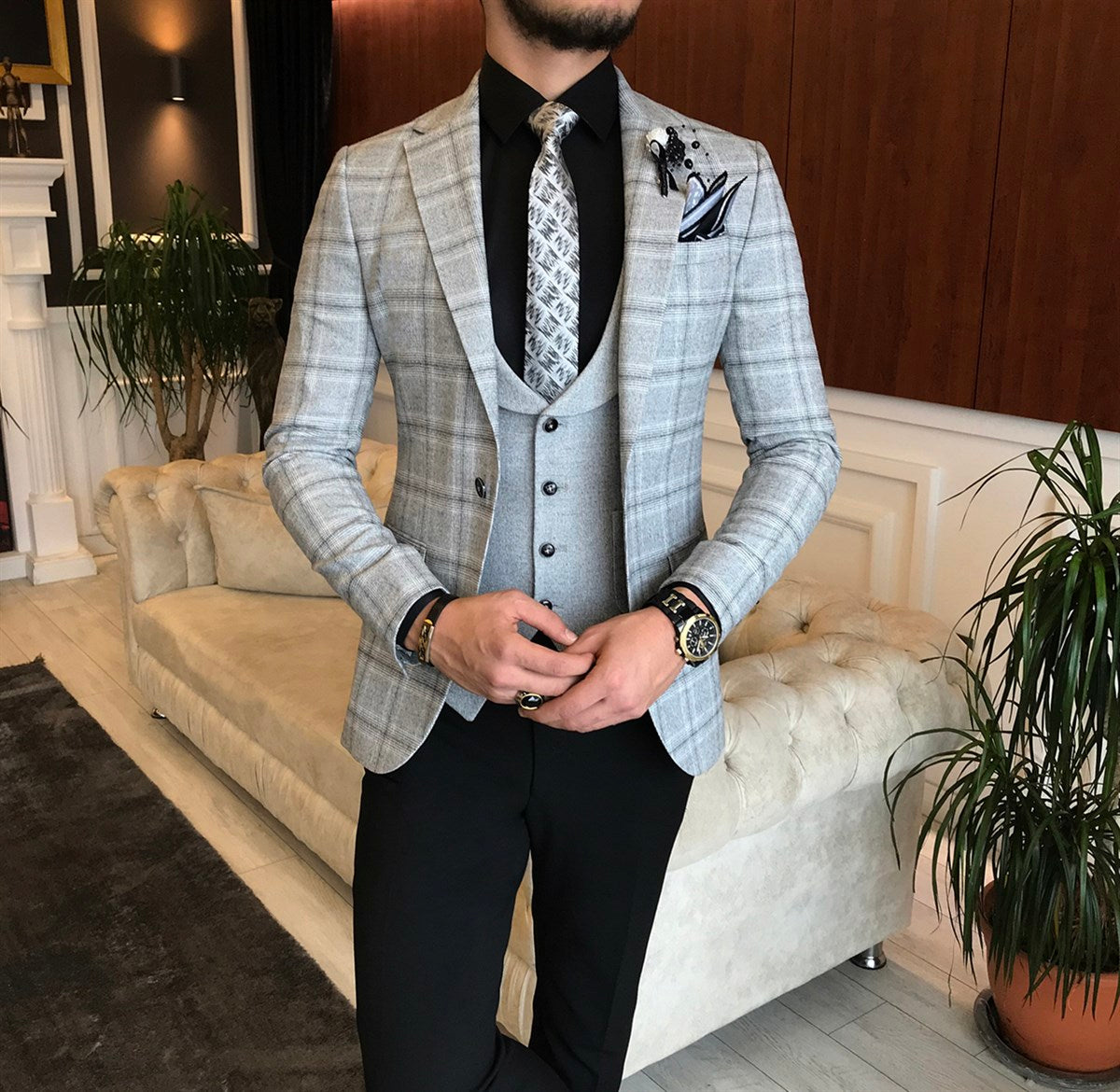 Men Suits - Italian Style Men's Jacket + Vest - Gray – Varucci Style