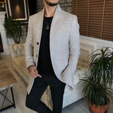 Men Coats - Italian Style Slim Collar Collar Wool Cachet Coat - Beige Color