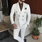 Men Suits - Italian Style Double-Breasted Suit: Jacket + Vest + Pants - White Color