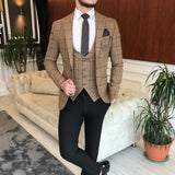 Men Suits - Italian Style Men Slim Fit Suit: Jacket + Vest + Pants - Camel Color