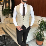 Men Suits - Italian Style Men Slim Fit Suit: Jacket + Vest + Pants - Beige Color