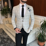 Men Suits - Italian Style Men Slim Fit Suit: Jacket + Vest + Pants - Beige Color