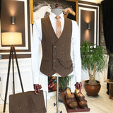 Men Suits - Italian Style Slim Men Suit: Jacket + Vest + Pants - Brown Color