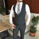 Men Suits - Italian Style Men Slim Fit Suit: Jacket + Vest + Pants - Gray Color