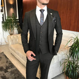 Men Suits - Italian Style Men Slim Fit Plaid Suit: Jacket + Vest + Pants - Brown Color