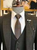 Men Suits - Italian Style Men Slim Fit Plaid Suit: Jacket + Vest + Pants - Brown Color