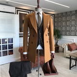 Men Coats - Italian Style Slim Fit Men's Double-Breated Wool Cachet Coat - Camel Color
