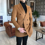 Men Coats - Italian Style Slim Fit Men's Double-Breated Wool Cachet Coat - Camel Color