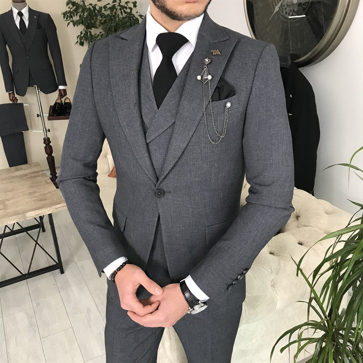 Men Suits - Italian Style Men Slim Fit Suit: Jacket + Vest + Pants