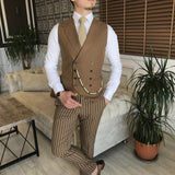 Men Suits - Italian Style Slim Men Suit: Jacket + Vest + Pants - Carmel Color