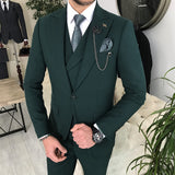 Men Suits - Italian Style Men Slim Fit Suit: Jacket + Vest + Pants - Green