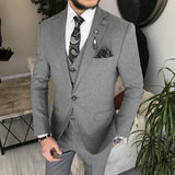 Men Suits - Italian Style Men Slim Fit Suit: Jacket + Vest + Pants - Gray