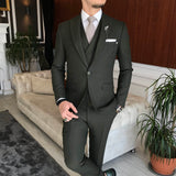 Men Suits - Italian Style Men Slim Fit Suit: Jacket + Vest + Pants - Green Color