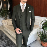 Men Suits - Italian Style Men Slim Fit Suit: Jacket + Vest + Pants - Green Color