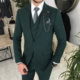 Men Suits - Italian Style Men Slim Fit Suit: Jacket + Vest + Pants - Green