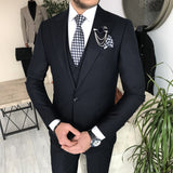 Men Suits - Italian Style Men Slim Fit Suit: Jacket + Vest + Pants - Navy Blue