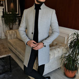 Men Coats - Italian Style Slim Fit Men's Mono Collar Wool Cachet Coat - Gray Color