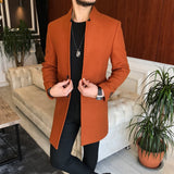 Men Coats - Italian Style Slim Fit Men's Sheer Mono Collar Wool Stamp Coat - Tile