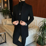 Men Coats - Italian Style Slim Fit Men's Sheer Mono Collar Wool Cachet Coat - Black Color