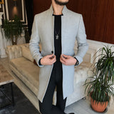 Men Coats - Italian Style Slim Fit Men's Mono Collar Wool Cachet Coat - Gray Color