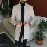 Men Coats - Italian Style Slim Fit Men's Sheer Mono Collar Wool Cachet Coat - Beige Color