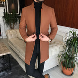 Men Coats - Italian Style Slim Fit Men's Sheer Mono Collar Wool Stamp Coat - Brown Color