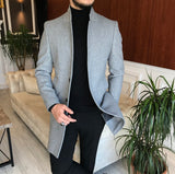 Men Coats - Italian Style SLIM FIT Men's Sheer Mono Collar Wool Cachet Coat - Gray Color