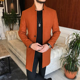 Men Coats - Italian Style Slim Fit Men's Sheer Mono Collar Wool Stamp Coat - Tile
