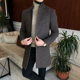 Men Coats - Italian Style Slim Fit Men's Sheer Mono Collar Wool Stamp Coat - Brown Color