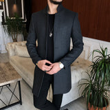 Men Coats - Italian Style Slim Fit Men's Sheer Mono Collar Wool Cachet Coat - K.Gray Color