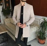 Men Coats - Italian Style Slim Fit Men's Sheer Mono Collar Wool Cachet Coat - Beige Color