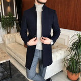 Men Coats - Italian Style Slim Fit Men's Sheer Mono Collar Wool Cachet Coat - Navy Blue Color