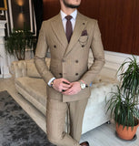 Men Suits - Italian Style Men Slim Fit Double Breasted Suit: Jacket + Pants Combo - Camel Color