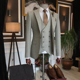 Men Suits - Italian Style Slim Fit Wool Suit: Jacket + Vest + Pants Combination - Gray Color