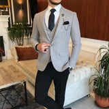 Men Suits - Italian Style Men Slim Fit Wool Suit: Jacket + Vest + Pants Combo - Gray Color